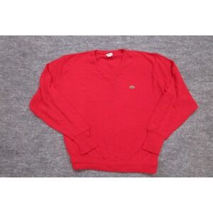Vintage Lacoste Sweater Mens 2XL Acrylic Knit  Red V Neck Classic Logo